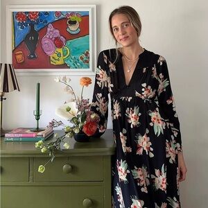 Rixo black floral Anela midi kaftan dress - size Medium